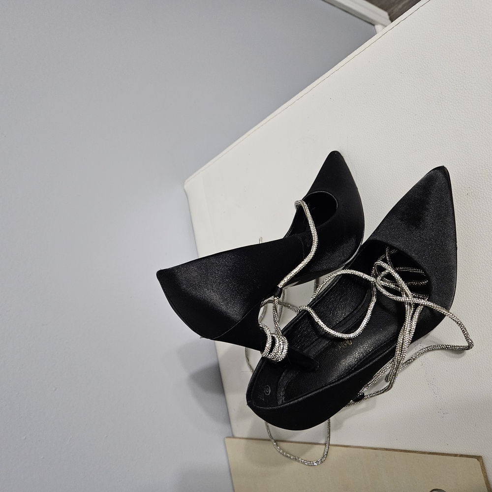 Elegant Black Women's Heels with Silver Accents